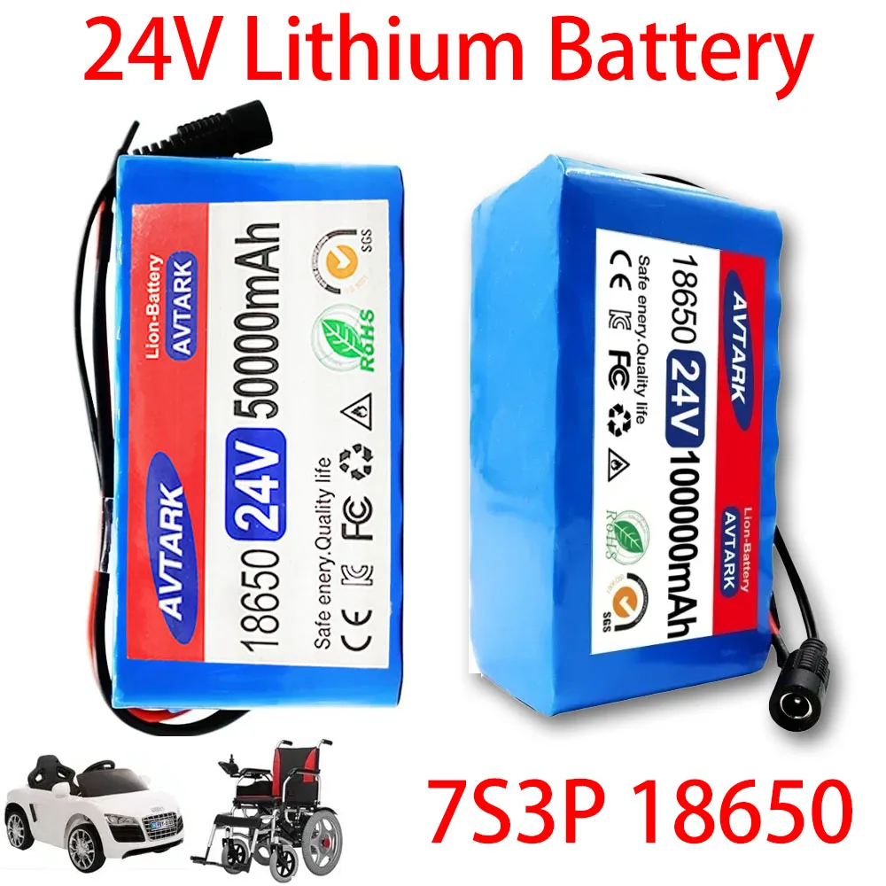 

100%Brand new Customizable Plug 7s3p 24V 100Ah 18650 Lithium Battery Pack with US/EU 2A Charger for Electric Bicycles and Moped