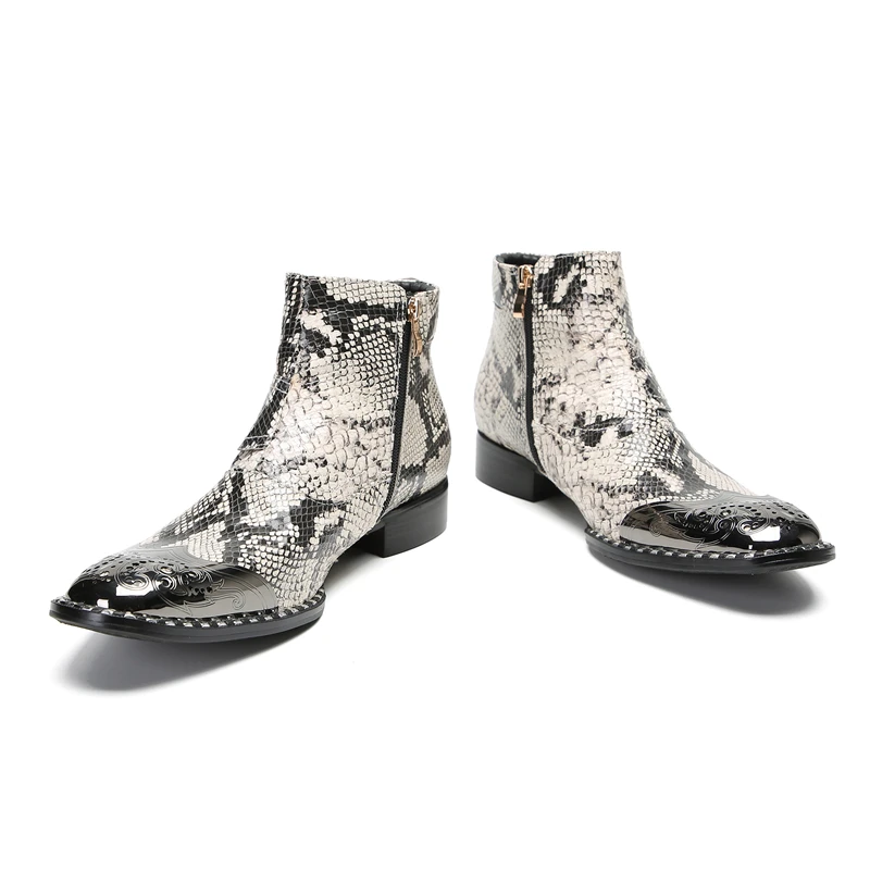 Coogerlove Punk-Stil Männer blau Echt leder Stiefel Metall quadratische Zehen Schnalle Niet Motorrad Stiefel Winter männliche Party Stiefel – Detail 12