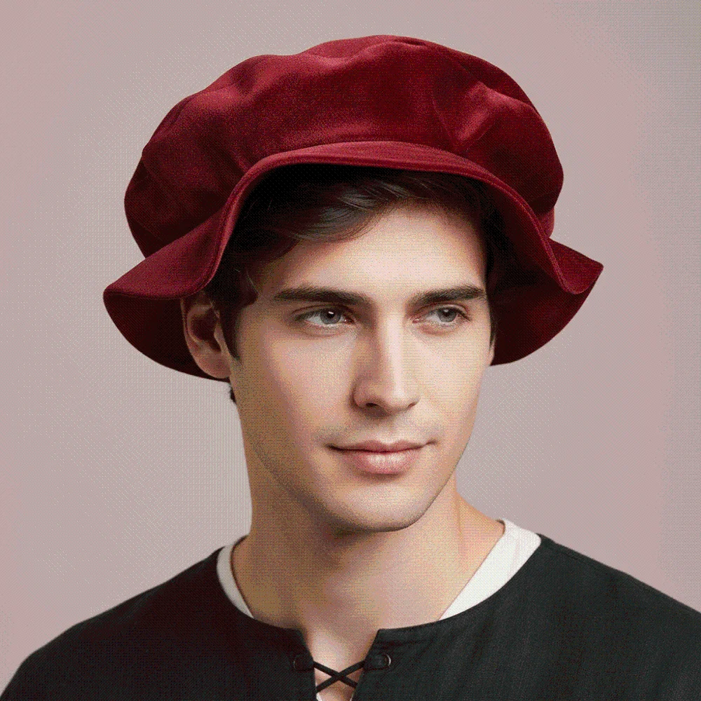 Faux Suede Medieval Flat Cap Soft Velvet Solid Color Mens Cosplay Cap Elastic Band Breathable Fabric Renaissance Beret Hat