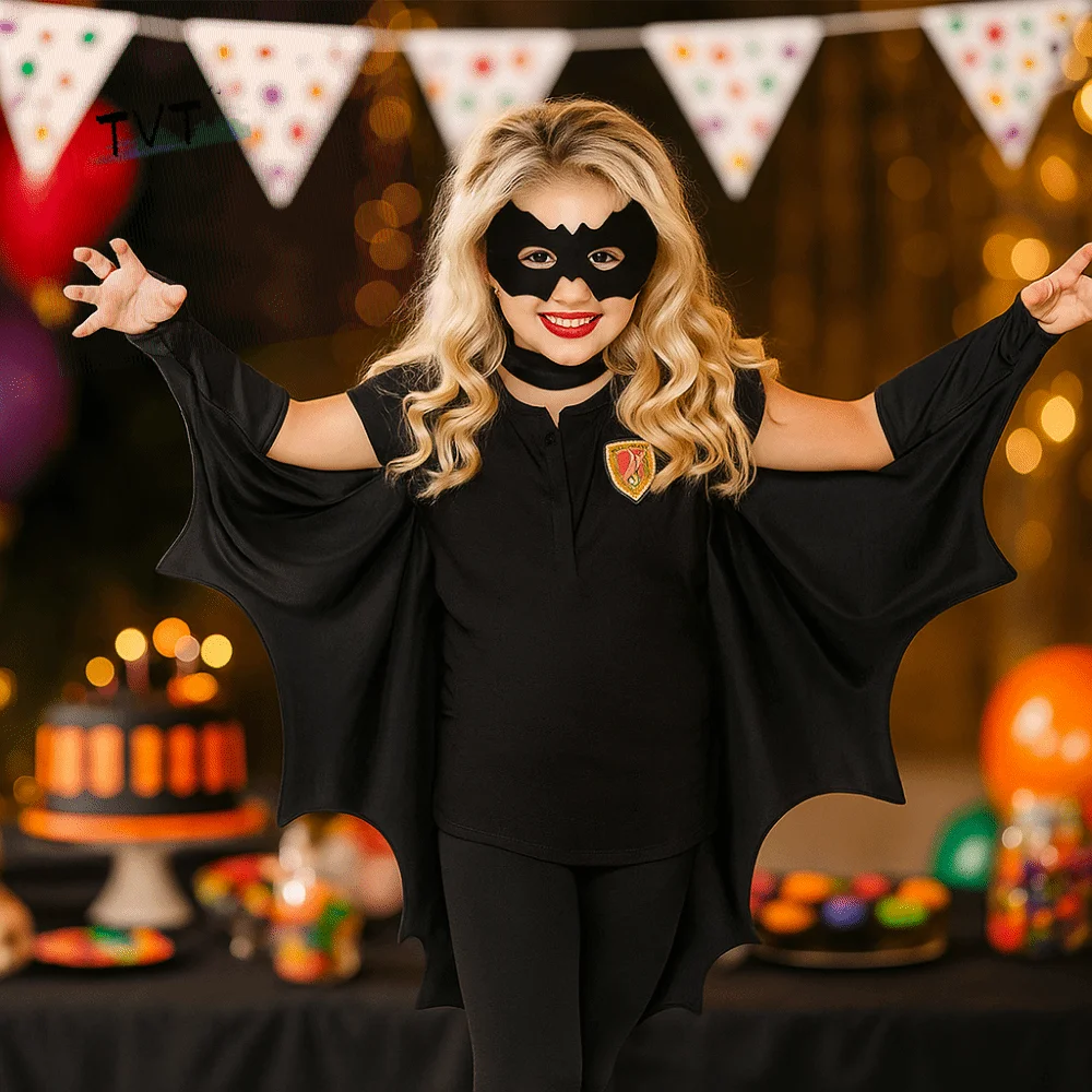 

Fun Black Cloak Halloween Bat Cloak Set Trick or Treat Non-woven Children's Party Costume Eye Mask Bat Wing Cape Halloween Party