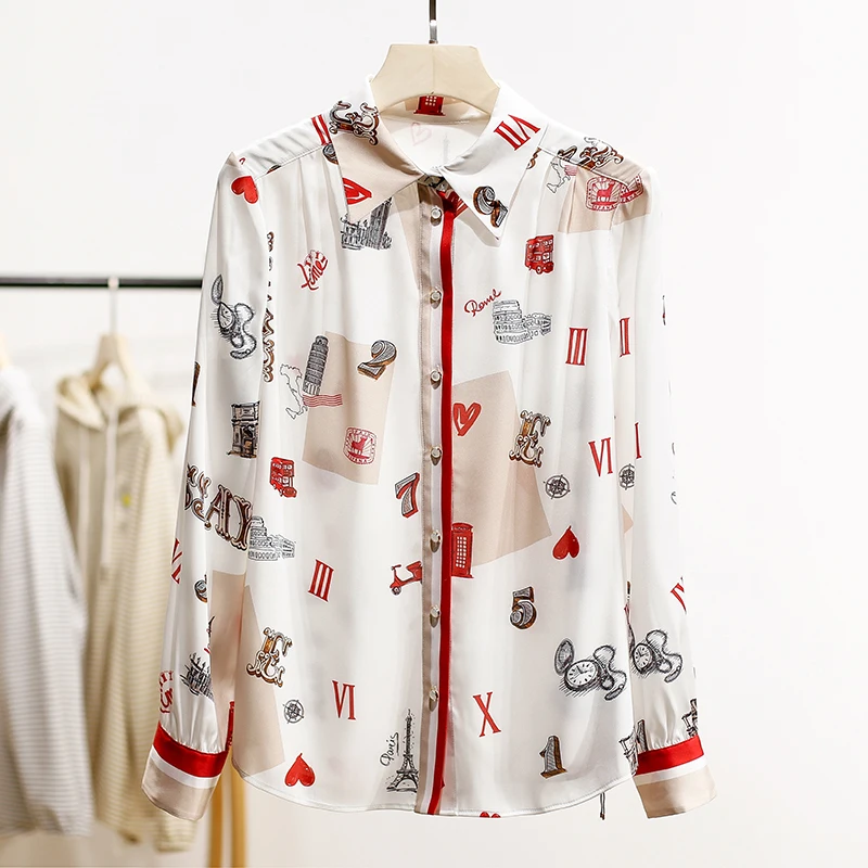 

Spring 2026 Casual Floral Print Women's Shirt New Brand Button Design Straight Cut Long Sleeve Polyester Blend Fashionable La...