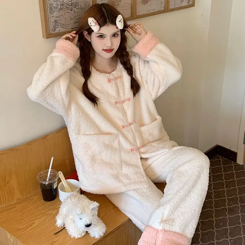 

Женские пижамы с полуворсом, домашняя одежда, теплая женская коралловая флисовая подкладка на флисовой подкладке, утепленная милая домашняя одежда, женская весна-осень-зима