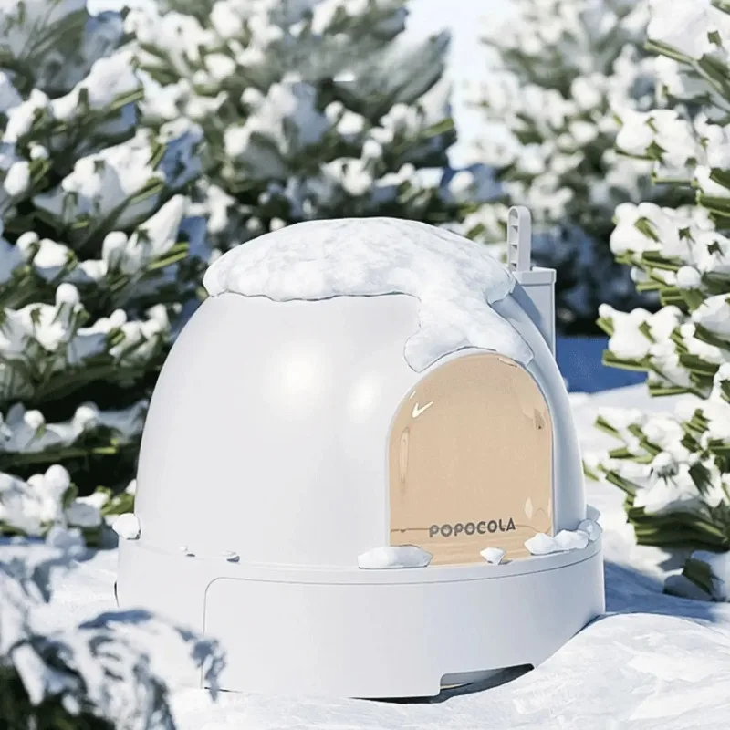

Premium Snow House Cat Litter Box - Extra Large Enclosed Design with Anti-Splash & Odor Control, Easy-Clean Drawer for Pets