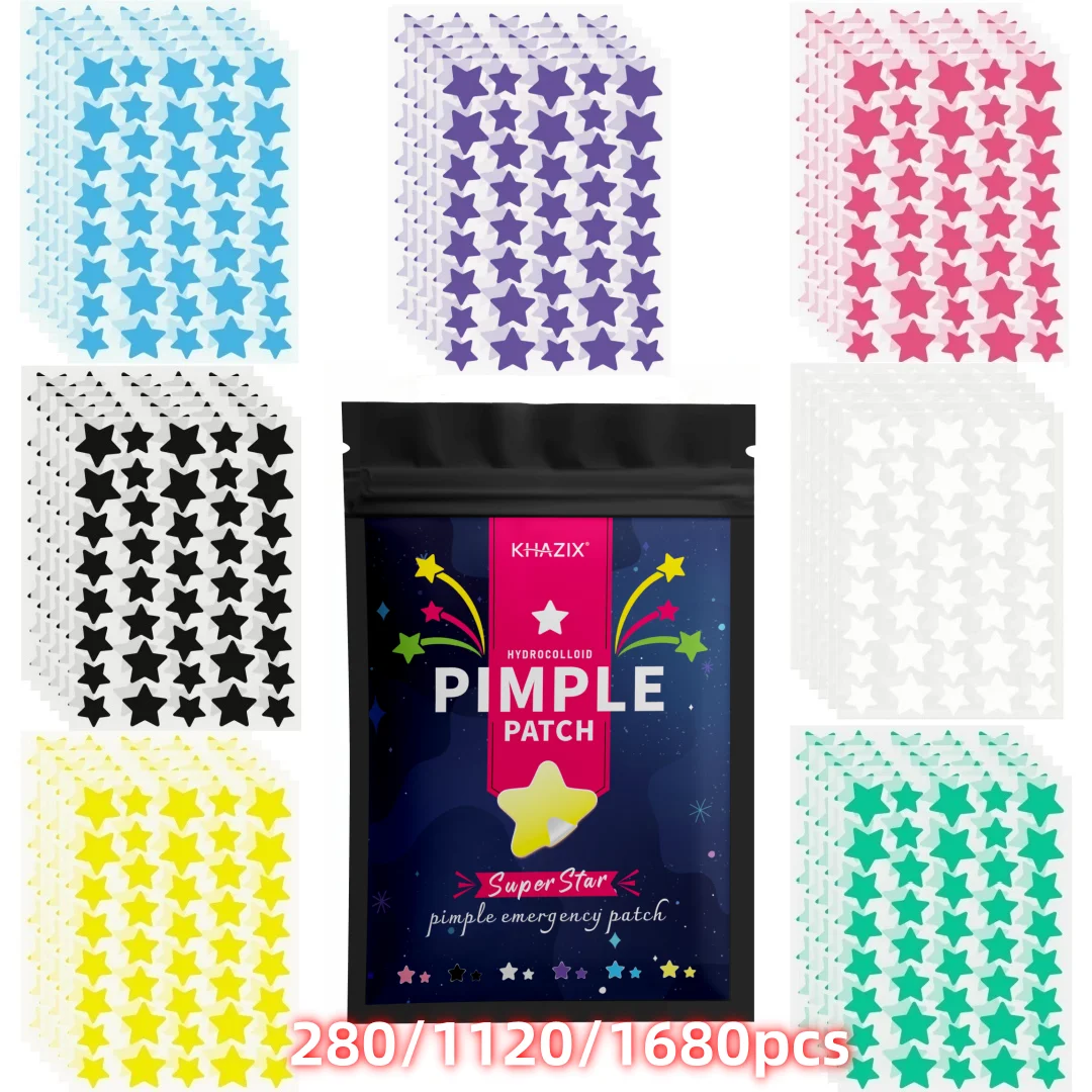 280/1120/1680pcs of multi-color star acne patches, facial acne patches, concealer acne patches, and pimples patches, ultra-thin