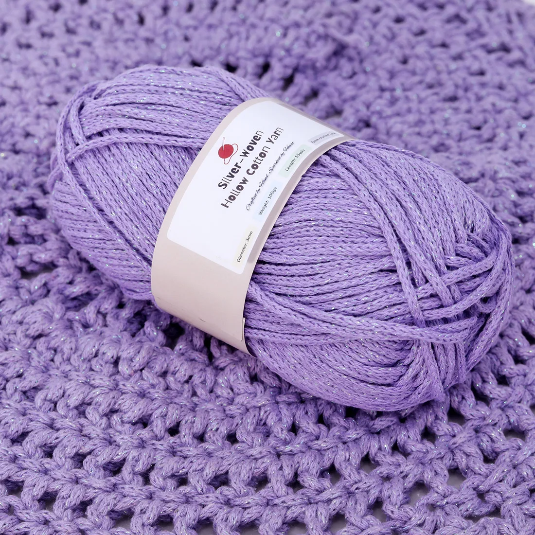 50g 2mm Silver Woven Round Stranded Hollow Cotton Thread Medium Coarse Cotton Linen Hand Woven DIY Crochet Hat Thread