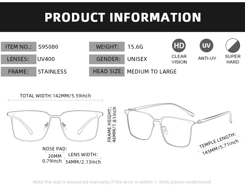 Ultra Licht Edelstahl Polarisierte Sonnenbrille Männer Hohe Qualität Metall Quadrat Männliche Sonnenbrille Mode Sommer Driving Shades UV400 – Detail 10