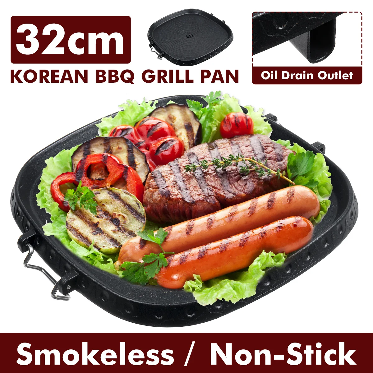 Gas Stove Grill Box 32cm Square Maifan Stone Coating Garden Party Outdoor Picnic Beach Korean BBQ Plate Non-Stick Aluminum