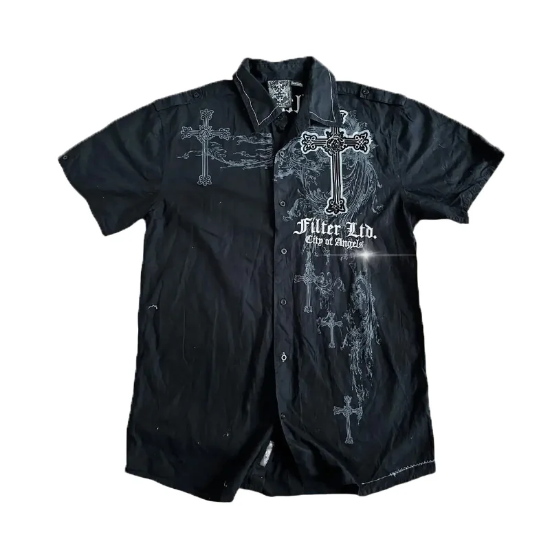 

Harajuku Ретро Y2k Рубашка с короткими рукавами Мужчины Женщины Панк Хип-Хоп Крест Узор Печатная Футболка Новая Повседневная Модная Хлопковая Рубашка