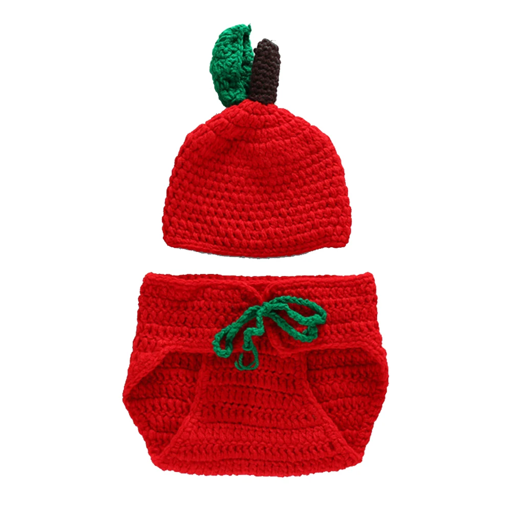 

Baby Photo Props Knit Costume Crochet Clothes Newborn Outfit Fruit Design Elastic Beanie Underwear Photography Costumes Studio