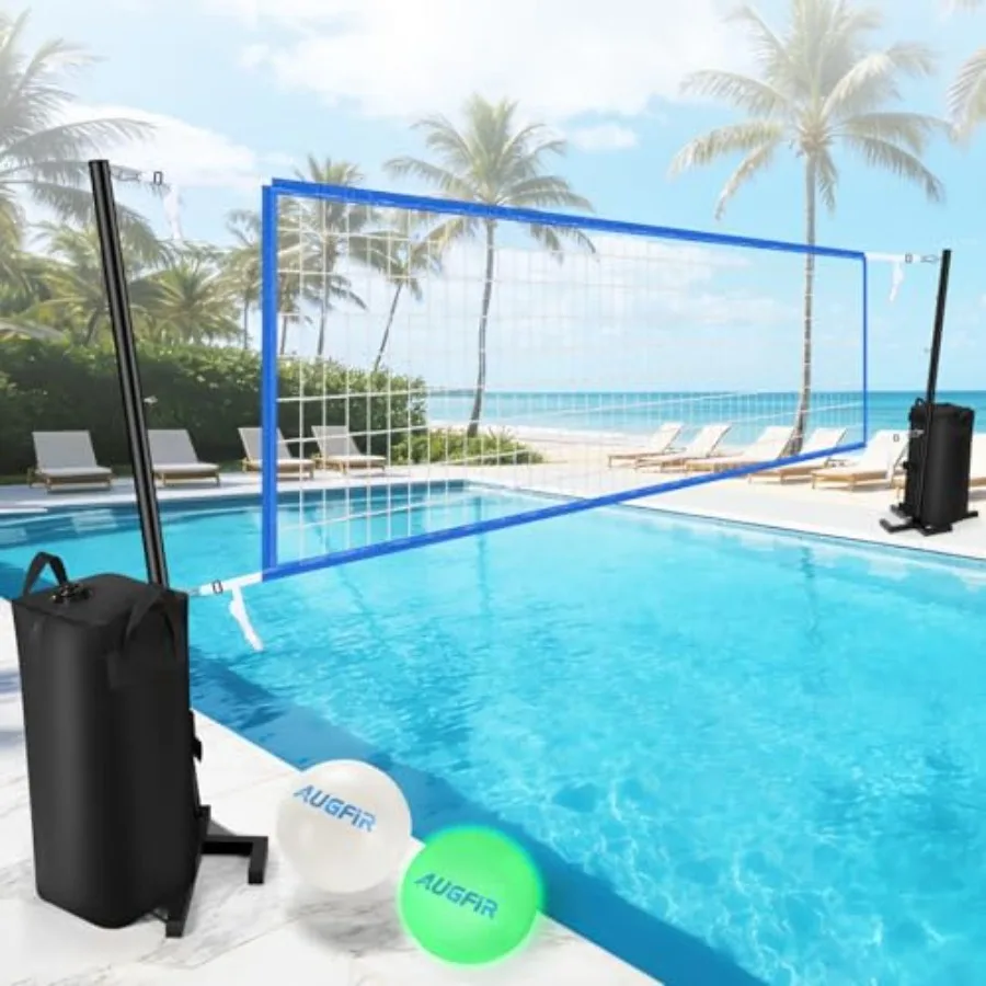 

Pool Volleyball Net, Heavy-duty Pool Volleyball Set with 2 Pool Volleyballs, Stabilizing Pool Volleyball Net Holder with Two 25