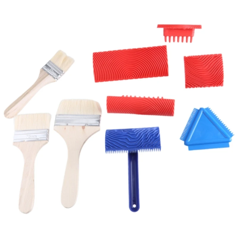 9Pcs Rubber Pattern Painting Roller Fake Grains Roller Paint Brush