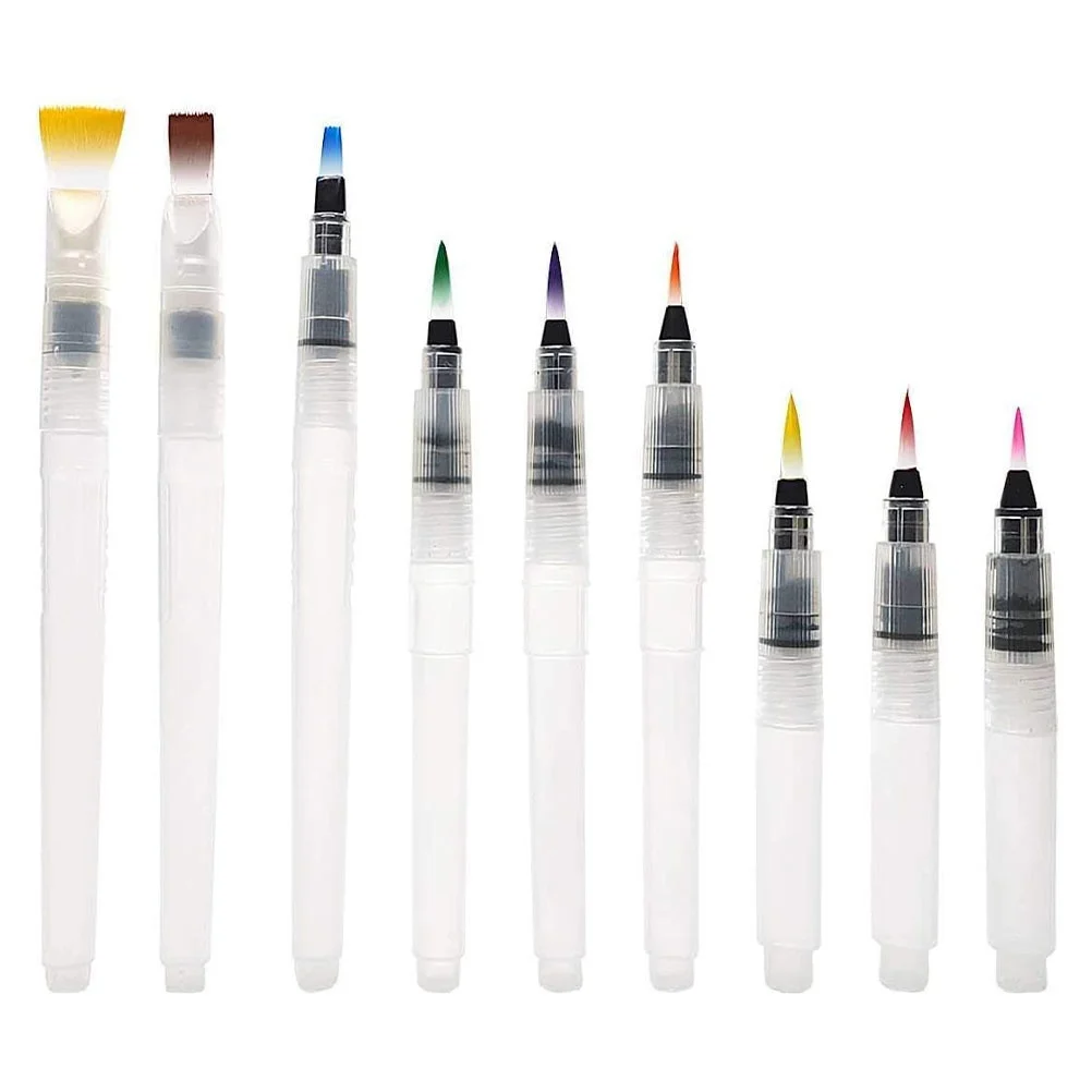 

9 pcs Watercolor Brushes Durable Nylon Tips Water Color Brush Pens Sensitive Response Easy Clean Ink Flow Control Art Supplies