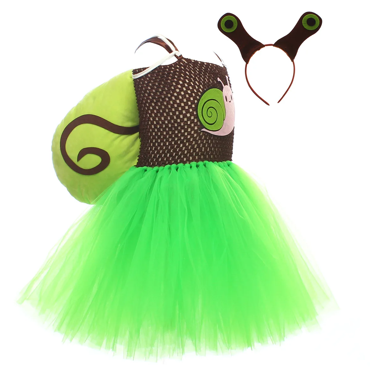 Kid Cartoon Cute Little Snail Printed Fluffy Tutu Dress Children Stage Performance Halloween Holiday Carnival Birthday Party Set