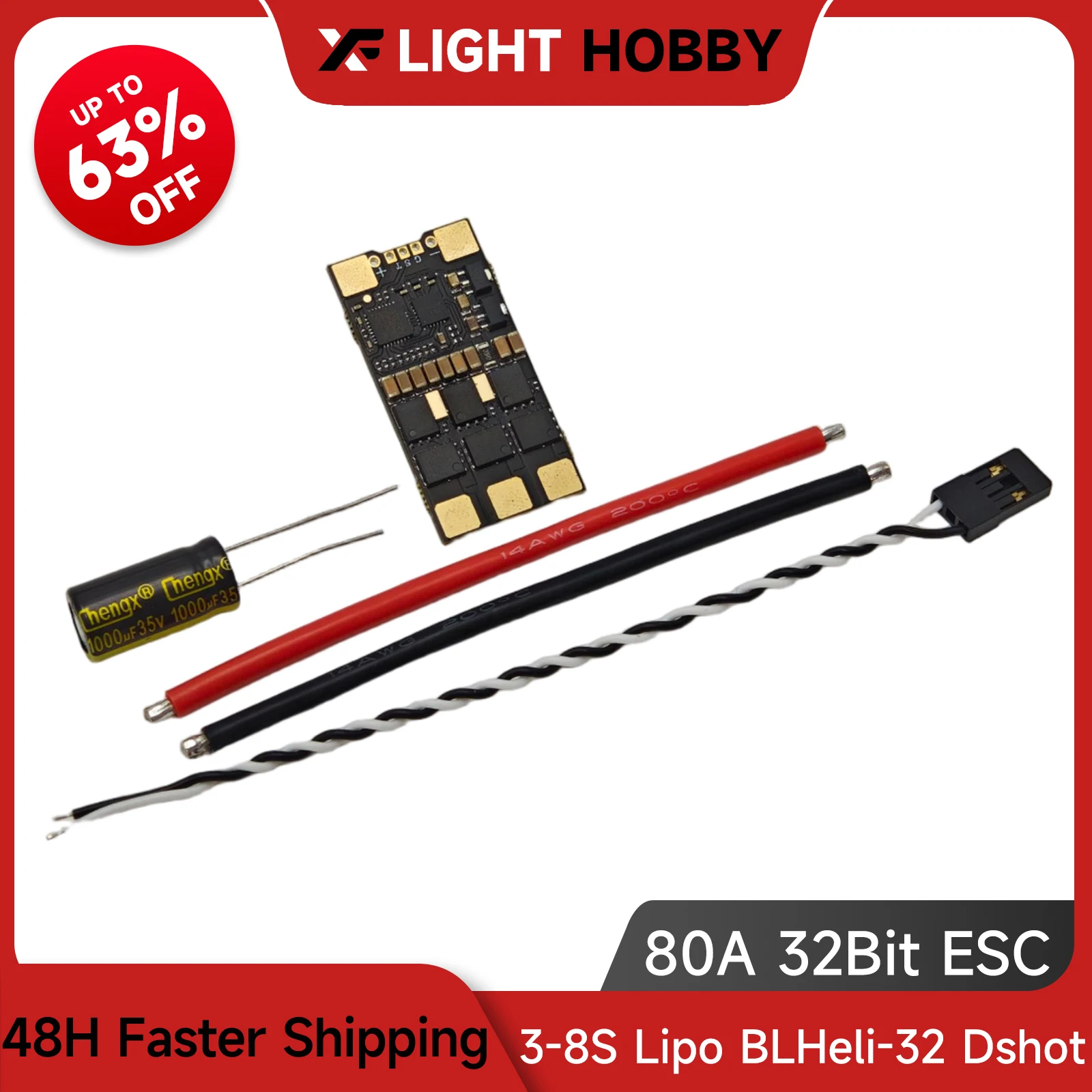 

XFlight Hobby 80A 32-Bit Brushless ESC 3-8S Lipo BLHeli_32 Dshot Proshot 64 MHz For RC FPV Racing Drone