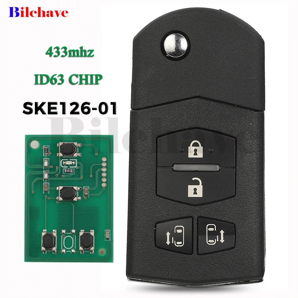 

jingyuqin SKE126-01 433mhz ID63 4BT Flip Car Remote Key For MAZDA 2 M2 Demio 3 M3 Axela 5 M5 Premacy 6 M6 Atenza 8 M8 MPV CX7