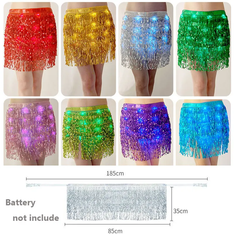 Women Sequins Shiny Belly Dance Lesson Wear Hip Scarf Bellydance Practic Tassel Skirt Waist Wrap Belt Stage Costume Dancewear