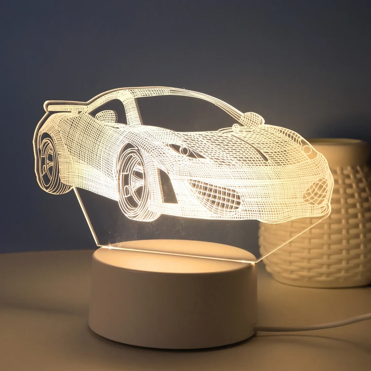 

Cool 3D sports car night light, USB warm color light, home office study bedroom desktop decoration atmosphere light, gift light