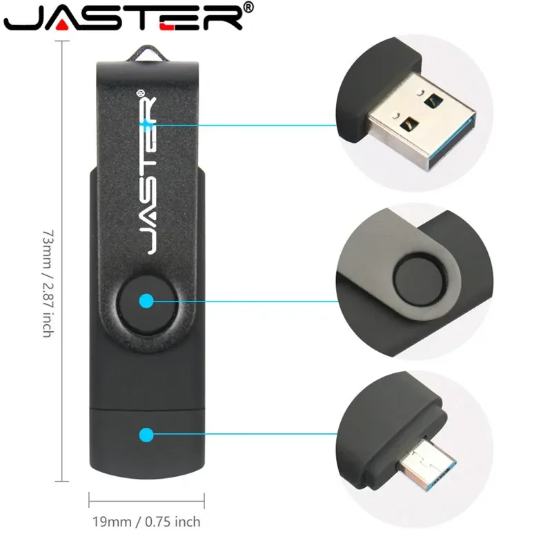 JASTER 5pcs/Lot Pen drive 128GB Free Logo and TYPE-C adapters Rotatable OTG micro USB flash drives with key chain Memory stick