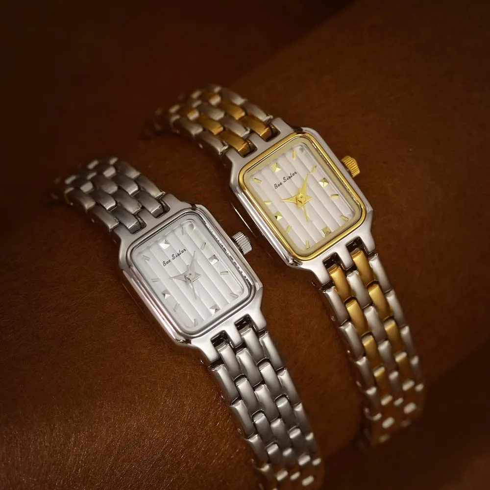 Jam Tangan Wanita Dial Kecil Persegi Modis Gelang Baja Tahan Karat Jam Tangan Kuarsa Mewah Hadiah Gaun Wanita Sederhana 2025 Baru