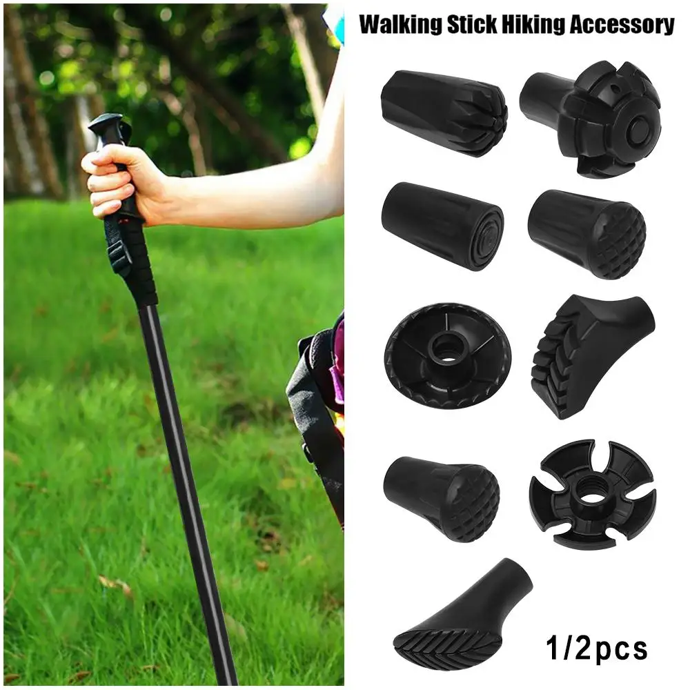 Adjustable Telescopic Trekking Poles Protectors Black Color Rubber Walking Stick Head Pole Replacement Tips Hiking Accessories