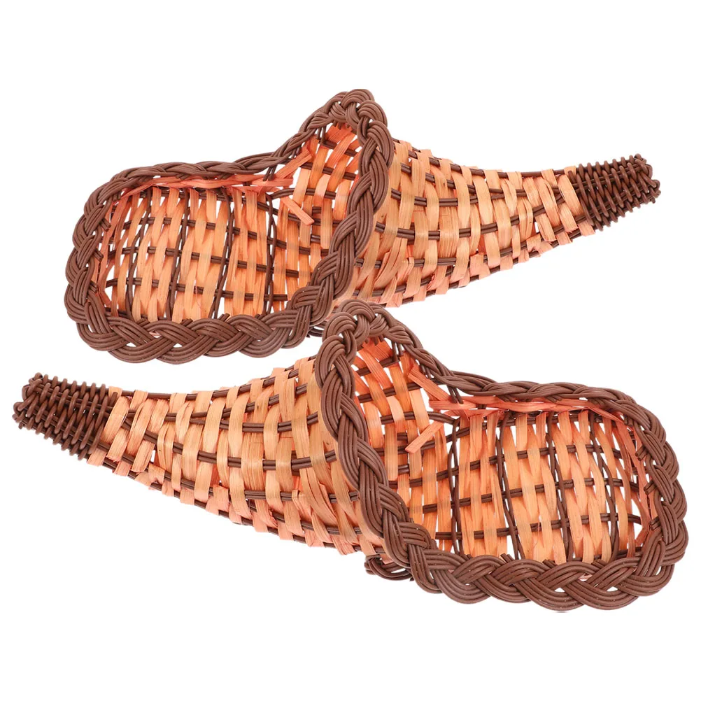 

2 Pcs Ox Horn Bamboo Craft Storage Baskets for Fruits Snacks Bread Dessert H woven Kitchen Dining Multifunctional Home Decor