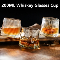 200ML Creative Whiskey Glasses Durable Spinning Glassware Cocktails Wine Brandy Cup Water Juice Mug Party Drinking Glass Tumbler