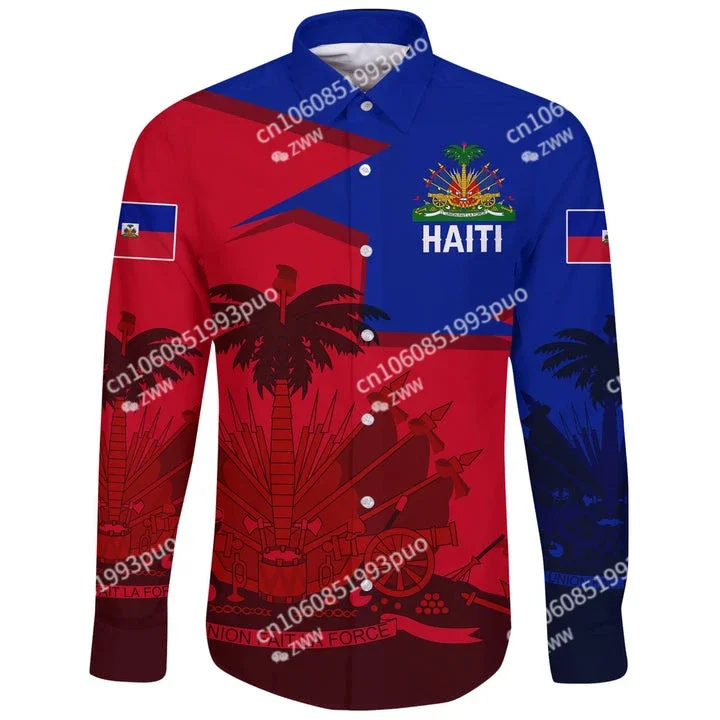 National Emblem Caribbean Haiti Island Vintage Street Dress 3Dprint Funny Casual Shirt Long Sleeve Fashion T-shirt Male/Female