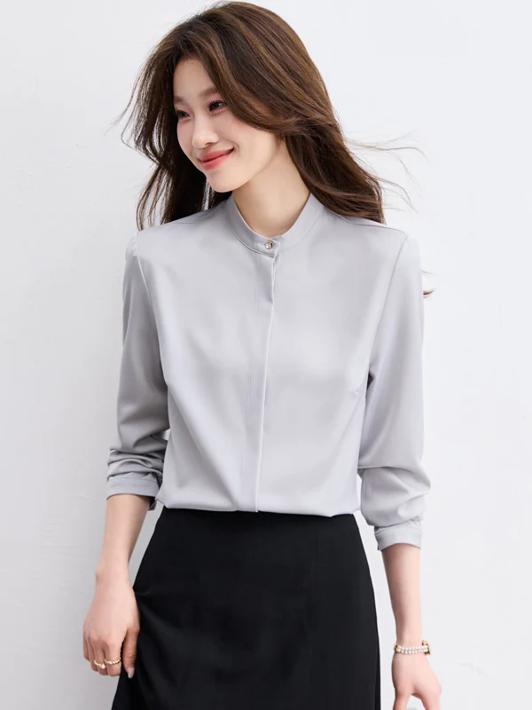 

Elegant Stand Collar Women's Shirt Design Sensation 2026 New Spring Autumn High End Professional White Shirt Versatile Top
