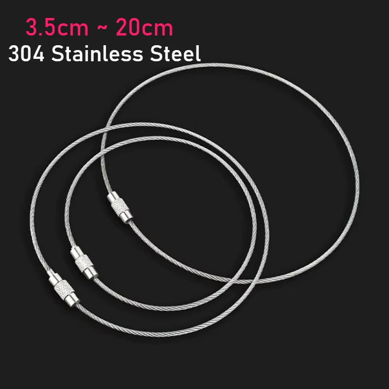 3.5cm~20cm 304 Stainless Steel Wire Rope Ring Keychain Wire Ring Keychain Ring Camp Hanging Tool