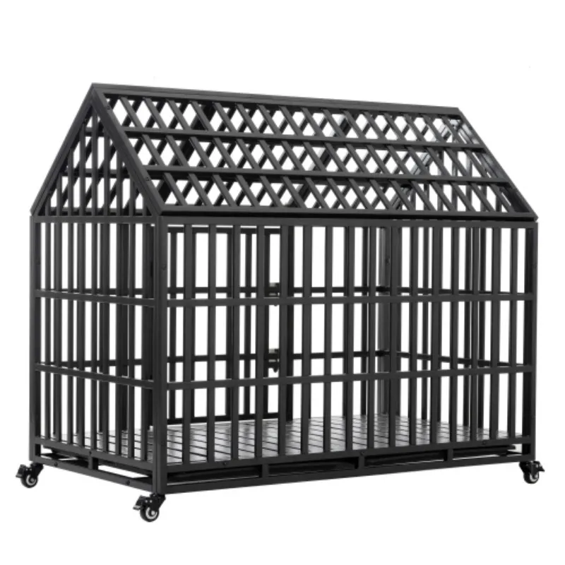 

52" Heavy Duty Dog Crate Large Dog cage Strong Metal Dog Kennels and Crates for Large Dogs with 4 Lockable Wheels