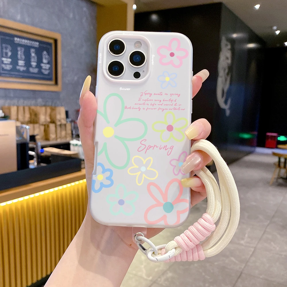 Wrist Strap TPU Phone Case For Redmi Note 14 Pro Plus 5G 14 13 Pro 12 11 10 14C 13C 15C 4G 5G Korean Flowers With Lanyard Cover view 4