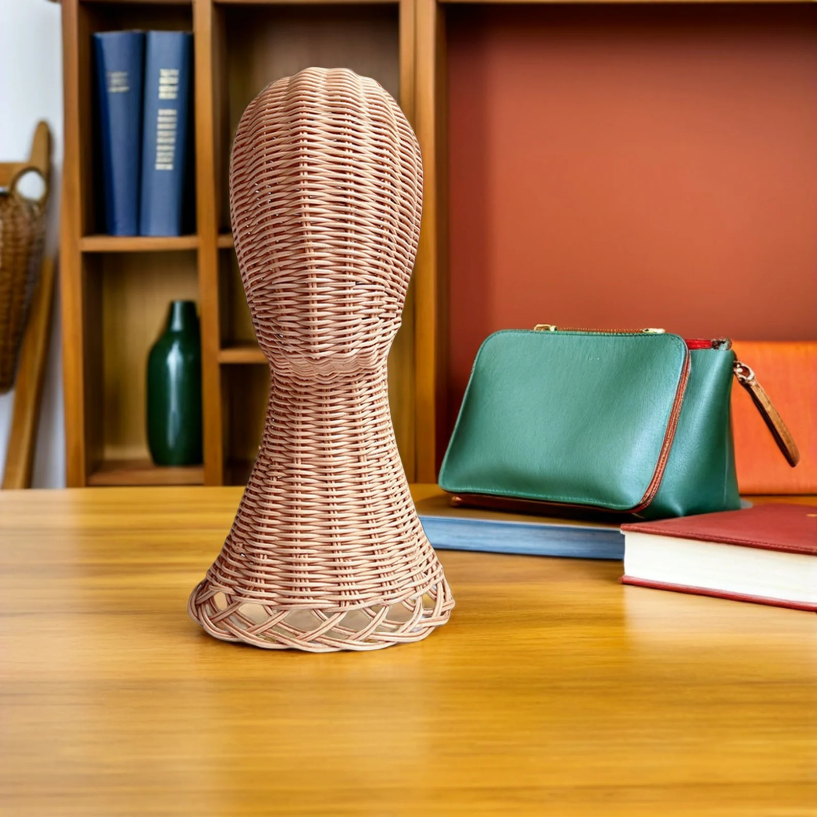 

Rattan Hat Stand Dome Shape Woven Freestanding Hat Display Holder Classic Color Cap Rack Organizer for Closet and Retail