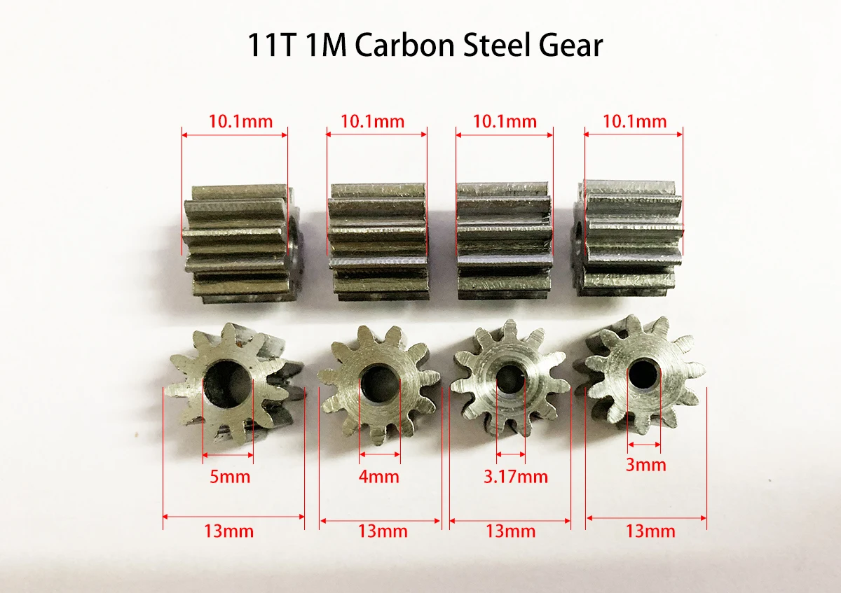 Engranaje de acero al carbono 11T 1M OD = 13mm de altura = 10mm piezas de Motor mecánico agujero de piñón de Metal 3mm-6mm 113A 113.17A 114A 115A 116A