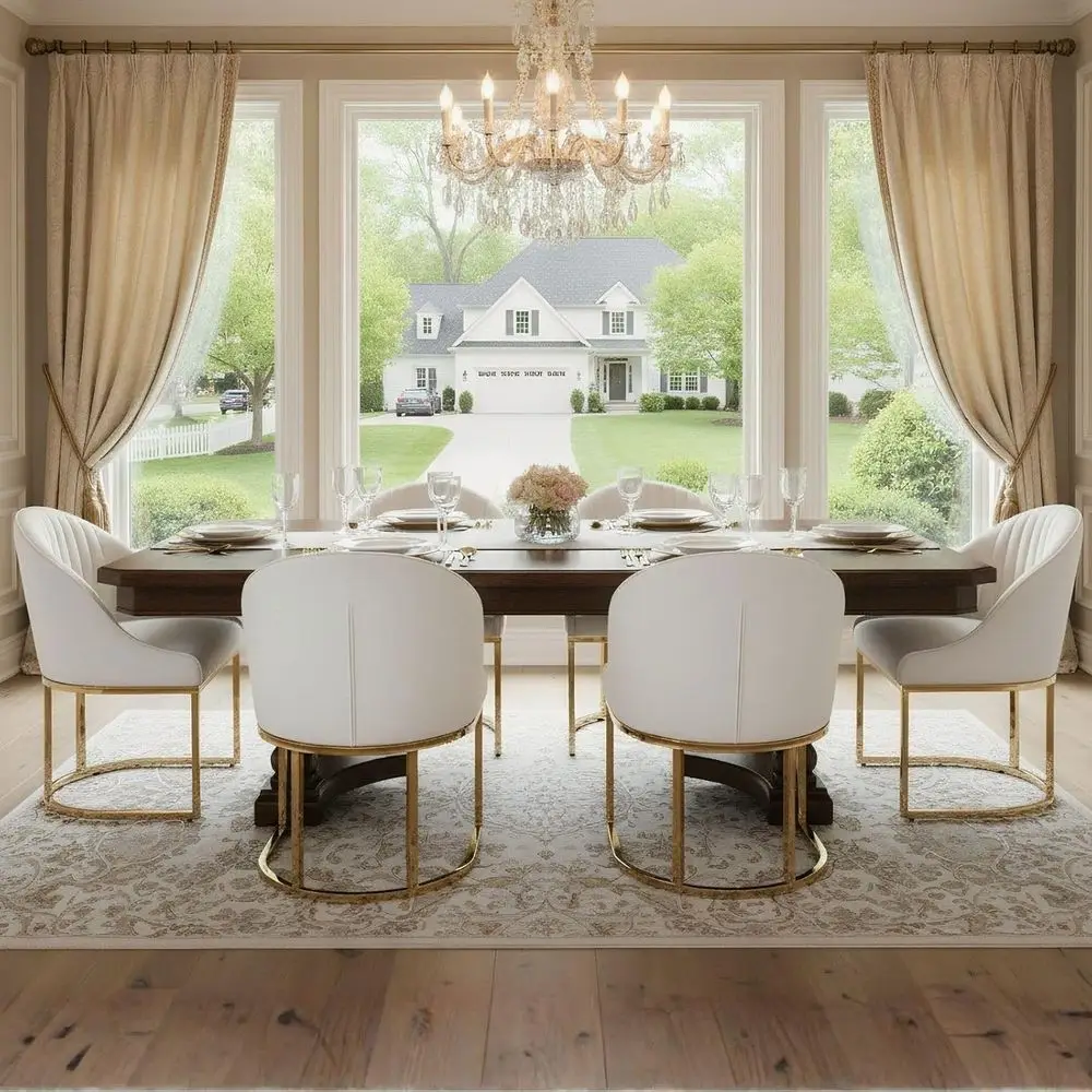 

6-Piece Fabric Upholstered Dining Chairs with Gold Legs for Kitchen and Living Room