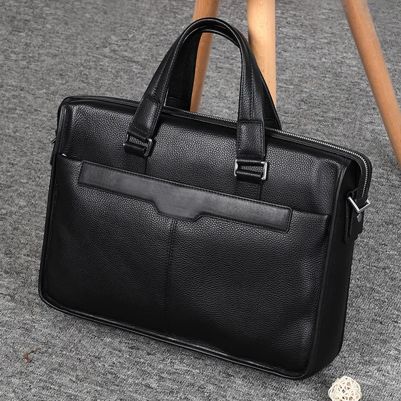 2024 New Laptop Bags Cow Genuine Leather Men\'s Briefcase Luxury Brand Male Handbags Men Messenger 15.6 Inch Computer Bag