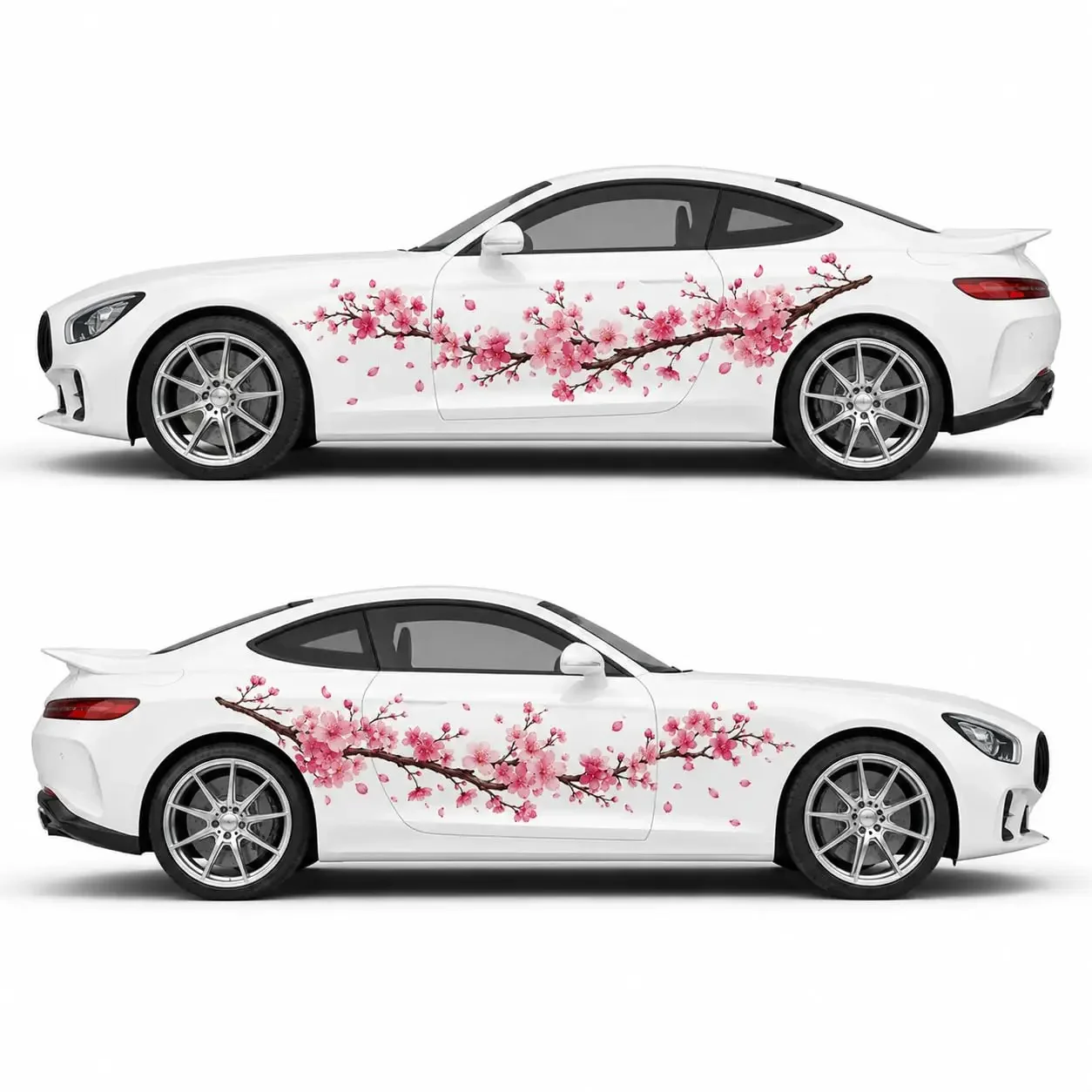 2PCS Pink Cherry Blossom Branch Car Side Decals, Waterproof UV Resistant Floral Vinyl Stickers for Cars Trucks SUV