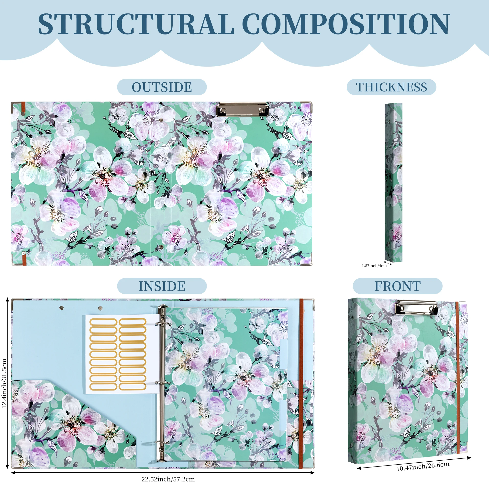 Organizer Binder 3 Ring A4 dengan 5 Tab Pembatas dan Kantong, Binder Portofolio dengan Profil Rendah untuk Kantor, Sekolah