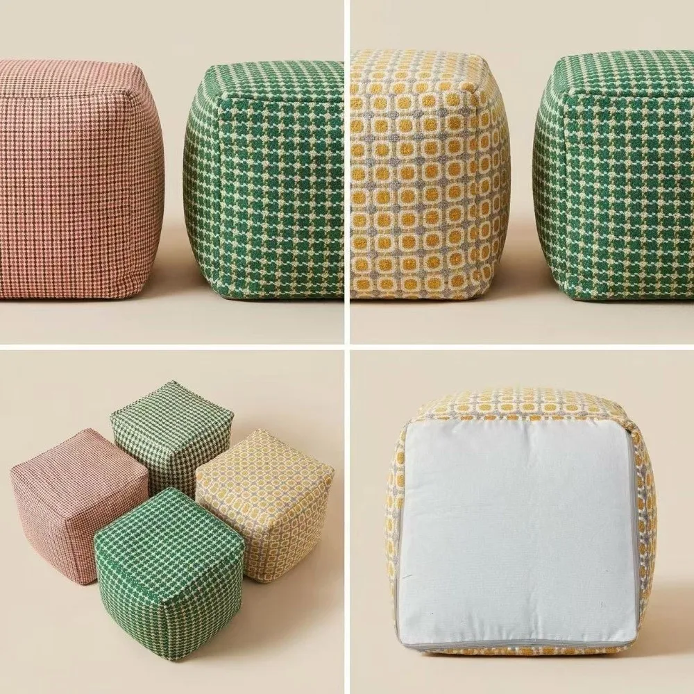 Large Capacity Square Pouf Cover Removable Nordic Style Storage Leg Bench No Fillings Stackable Shoe-changing Stool