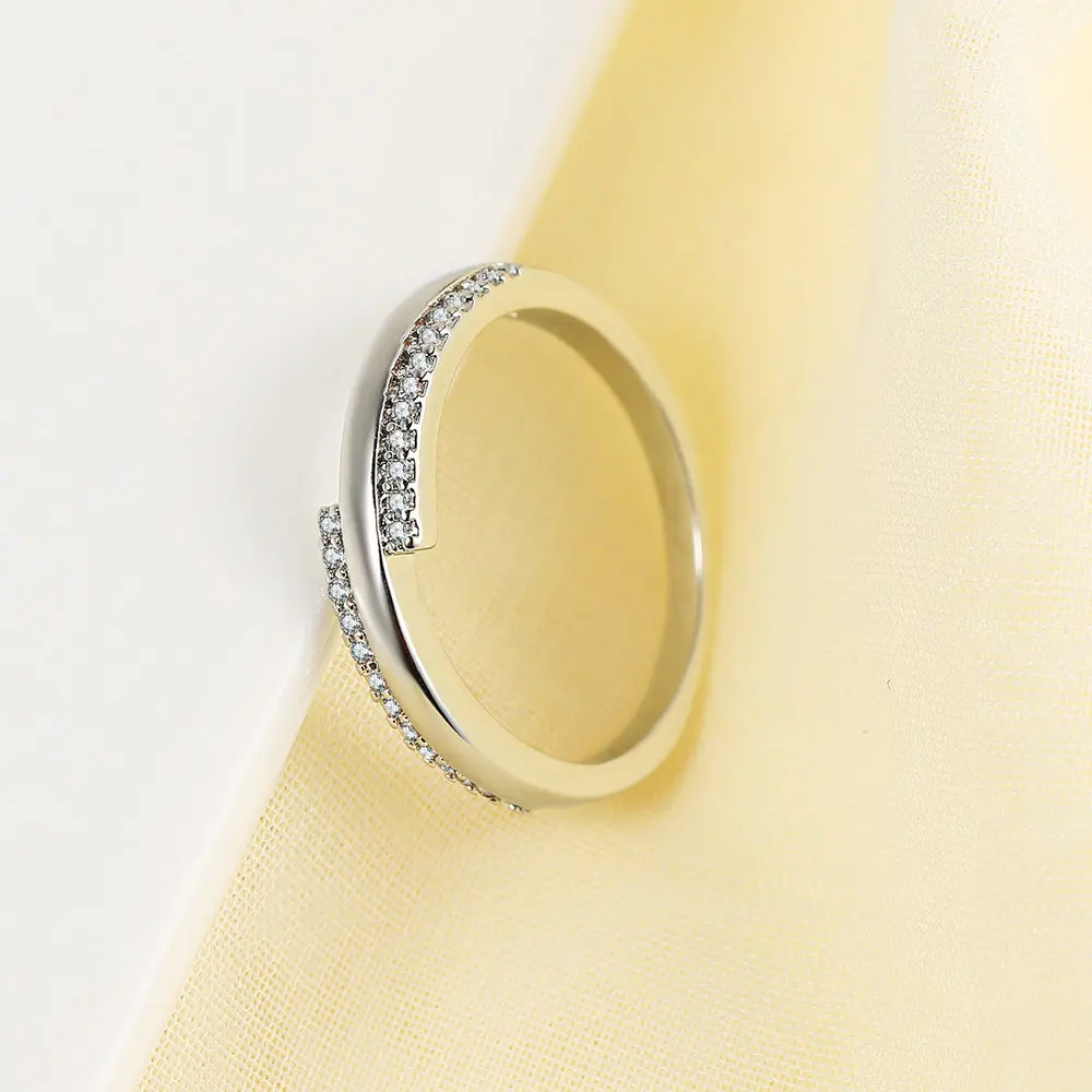 ZHOUYANG Ring For Women Simple Double Row AAA+ Cubic Zirconia White Gold Color Daily Finger Ring  Gift Fashion Jewelry DZR019