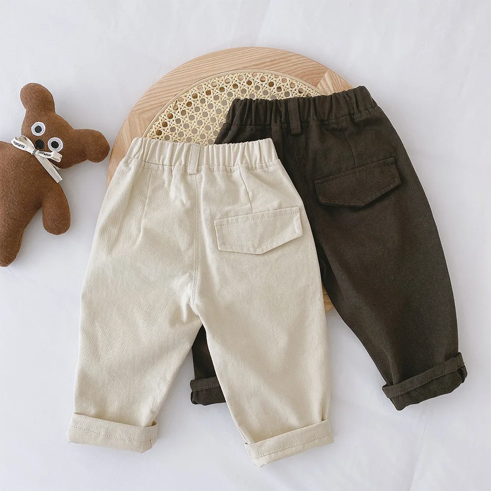 Fashion Boy Baby Solid Loose Casual Pants Autumn Outfits Girl Children Pockets Cool Pants Kid Infant Cotton Simple Duck Trousers