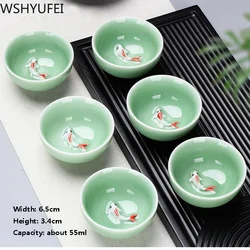 6 pcs/lot Tea set Small Tea Cup Ceramic Tea Set Household Single Cup Master Blue and White Porcelain Tea Celadon Gift Box