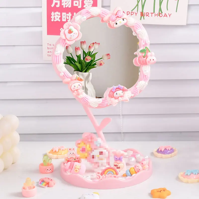 مرآة مكياج على شكل قلب للأطفال مصنوعة يدويًا بغراء كريمي ومرآة صغيرة لمرآة مكياج للفتيات #1