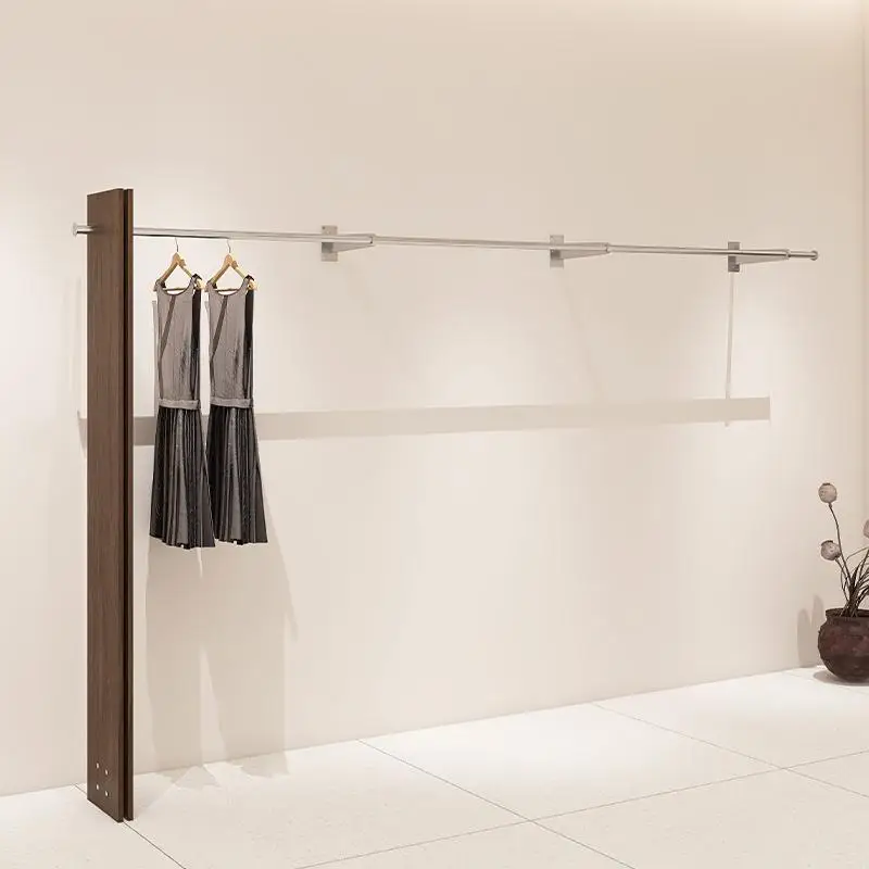 

Clothing store display rack Walnut wall hanger Buyer's special clothes display Women's clothing store Stainless steel shelf