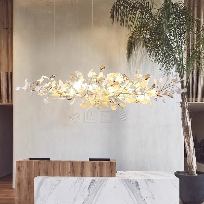 

Light luxury villa duplex dining lamp designer hotel lobby bar counter ginkgo biloba living chandelier eye protection