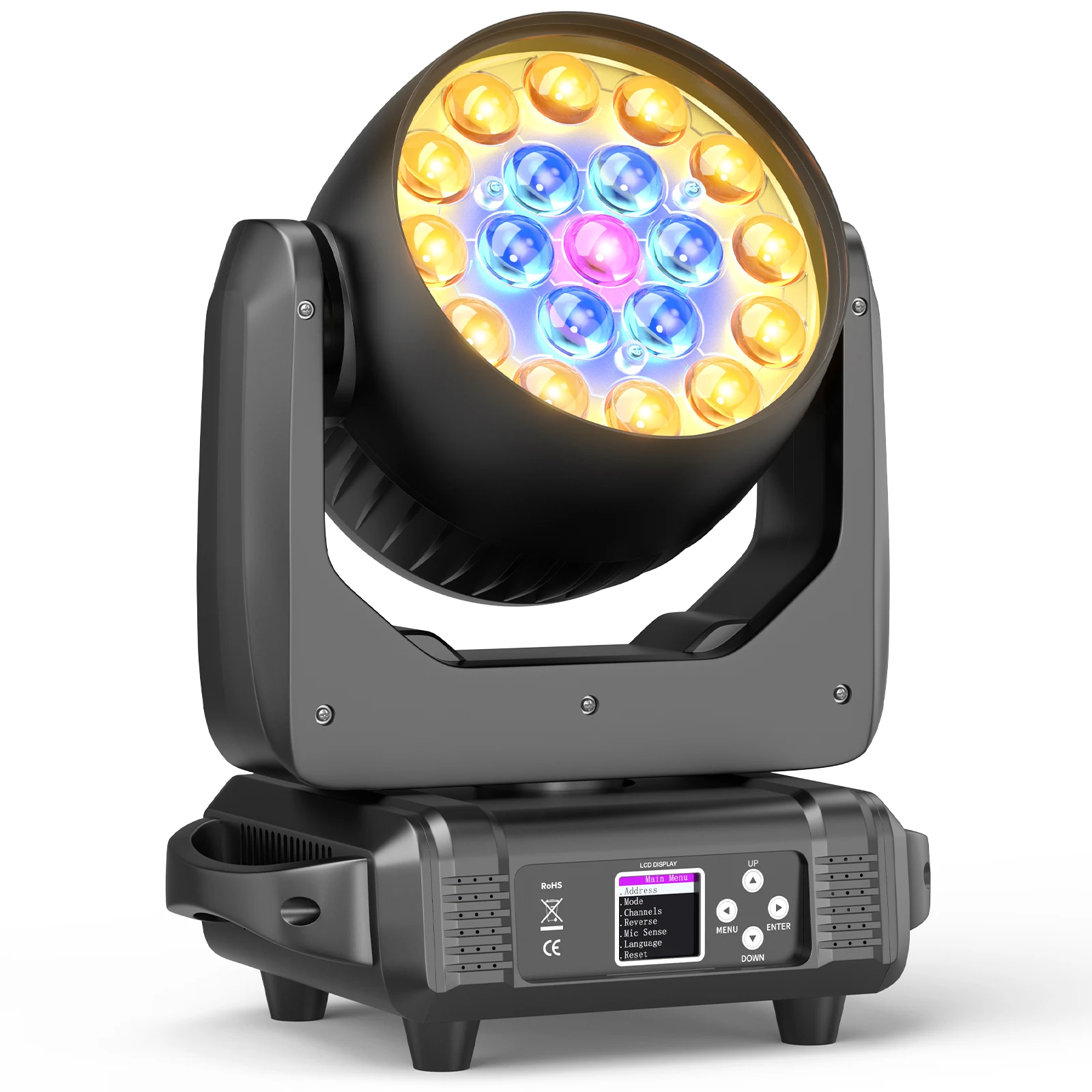 Moving Head Light 19x15W DMX Stage Lights Zoom Beam Wash RGBW for Parties Live Show Disco Concert Wedding Christmas Events