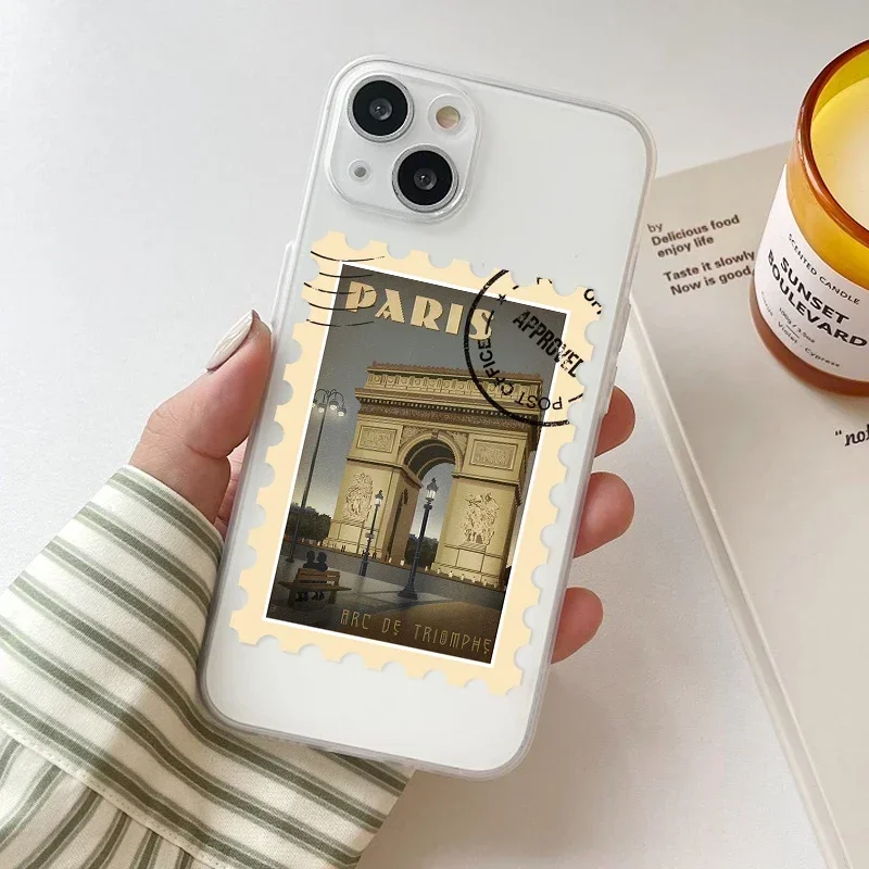 Fashion World City Travel Ticket Stamps Phone Case for IPhone 14 11 12 13 Mini Pro XS MAX 8 7 16 15 Plus X SE2 Paris Clear Cover