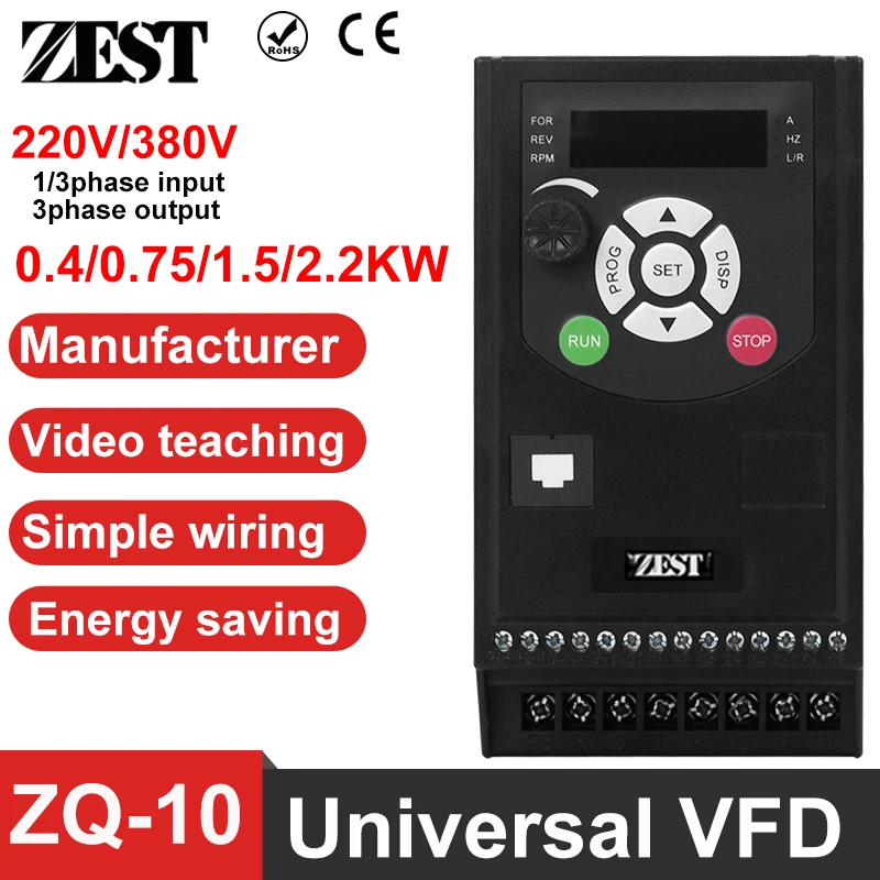 

VFD 220V/380V 0.4KW to 2.2KW LED Display Frequency Converter Adjustable Speed Drive Frequency Inverter