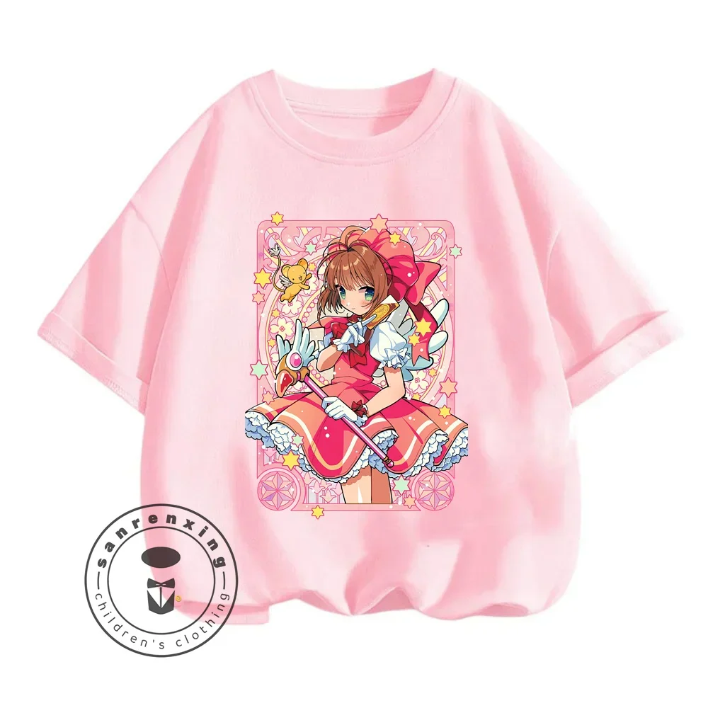 2024 Cartoon Cardcaptor Sakura Children Boys and Girls New Youth Retro Fashion Brand Pure Cotton Summer Kawaii Cute T-shirt