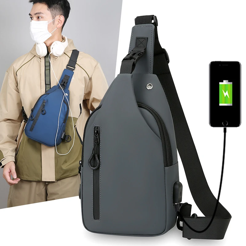 

Мужская сумка-мессенджер с зарядкой через USB, водонепроницаемая оксфордская нагрудная сумка через плечо, многофункциональная сумка через плечо с регулируемым ремешком