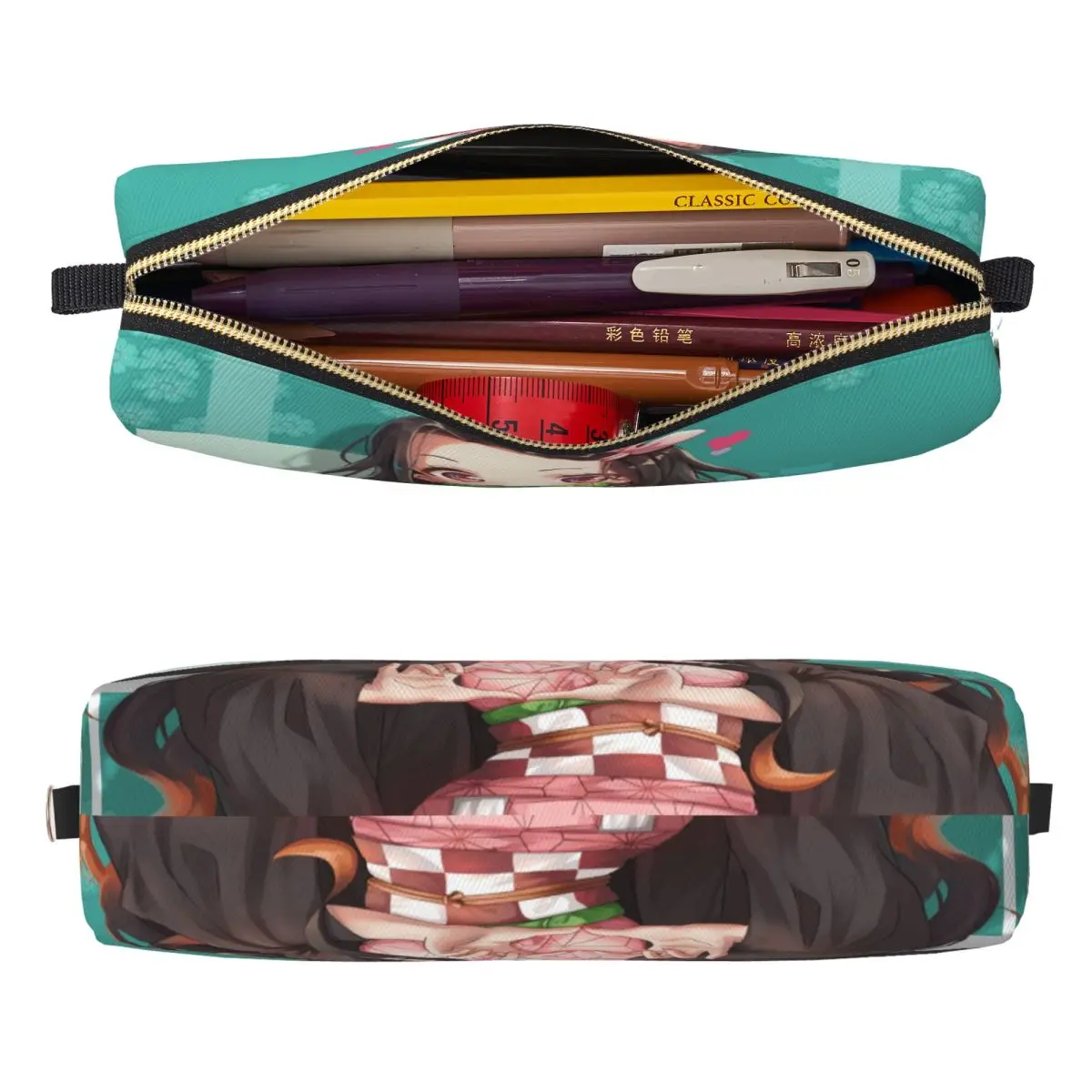 Nezuko Kamado مقلمة شيطان القاتل أنيمي مانغا القلم أكياس طالب سعة كبيرة الطلاب مدرسة التجميل قلم رصاص الحقيبة